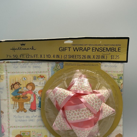 Vintage Hallmark Mothers Day Gift Wrap Ensemble Bow Card Wrapping Paper Sheets - Picture 4 of 12